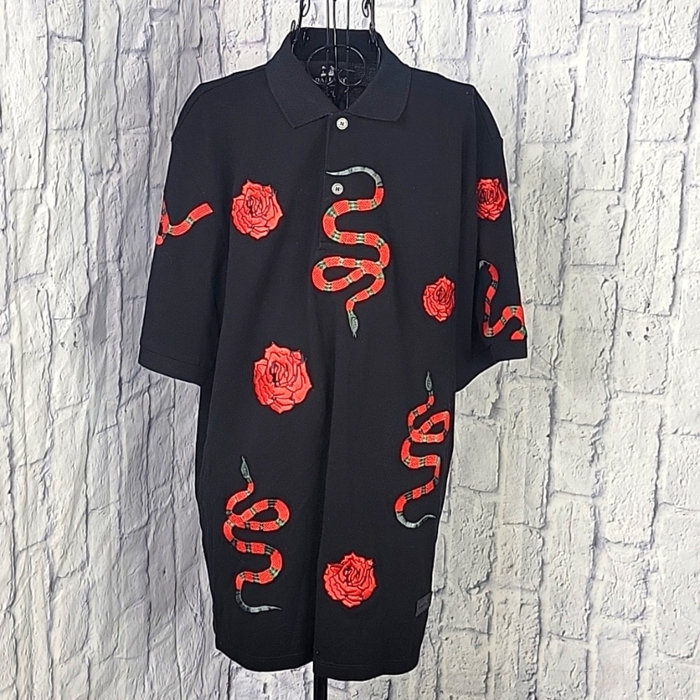 DAMATI Snakes and Roses‎ Embroidered Polo Shirt XL